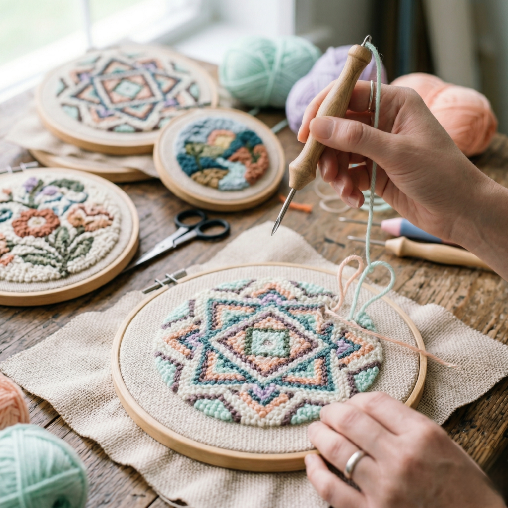punch needle coaster tutorial by The Poko Design