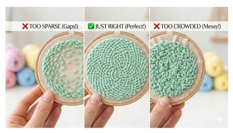 Aesthetic punch needle loop spacing comparison guide, Poko Design