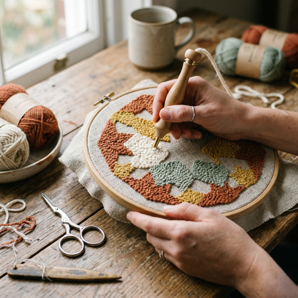 punch needle coaster tutorial by The Poko Design