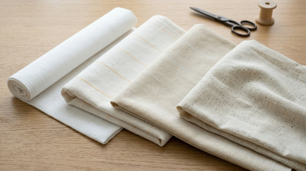 Close-up of Monk's Cloth fabric showing its open, flexible weave with a punch needle tool inserted, ideal for punch needle embroidery. what fabric to use for punch needle