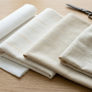 Close-up of Monk's Cloth fabric showing its open, flexible weave with a punch needle tool inserted, ideal for punch needle embroidery. what fabric to use for punch needle