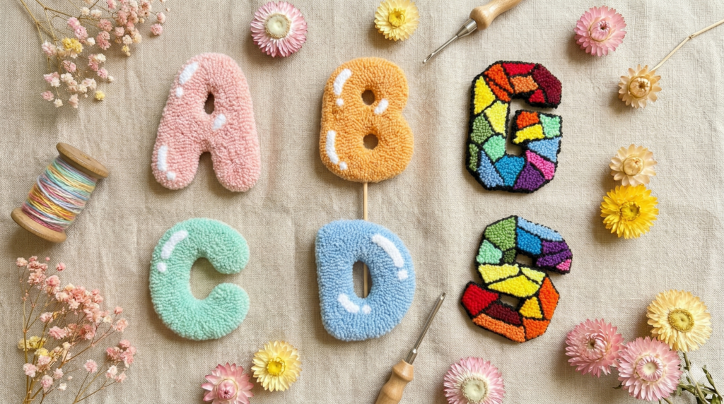 punch needle embroidery letter template mosaic and bubble design