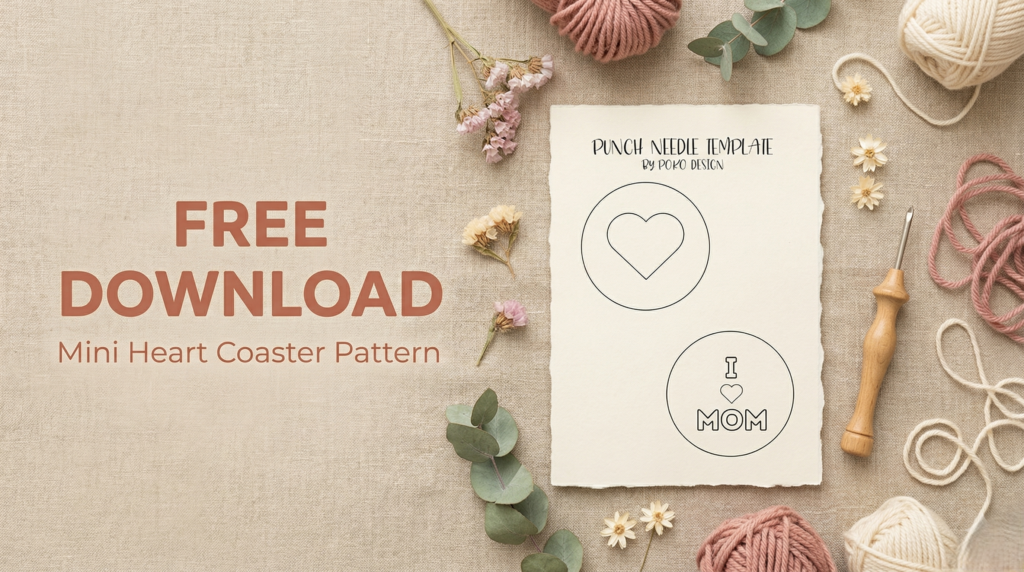 Free heart punch needle coaster pattern template by Poko Design for Mother's Day